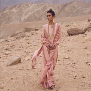Elegant Peach and Gold Traditional Dress with Matching chiffon dupatta